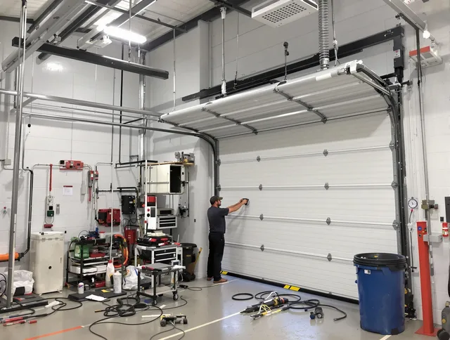 South Whittier Garage Door Repair certified technician performing commercial door repair at a South Whittier business facility